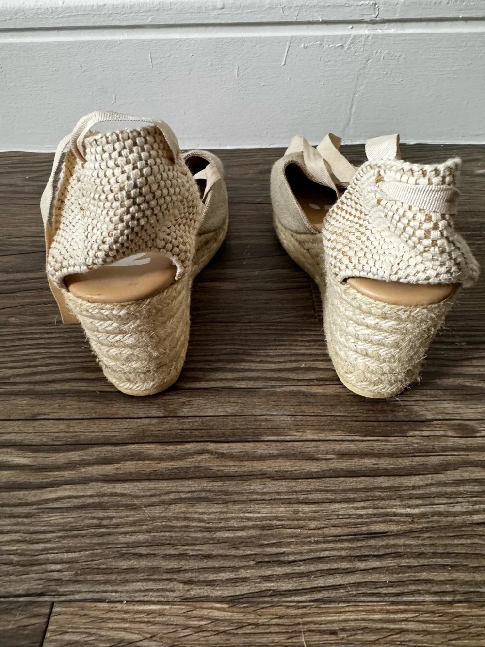 Manebi Natural Lace-Up Espadrille Flats - Cream
